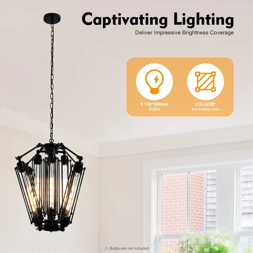 Miniatura 2 de Candelabro retro de 8 luces, lámpara colgante de metal industrial, lámpara colgante Steampunk lámpara colgante de estructura geométrica lámpara