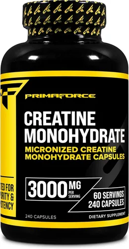 Primaforce Cápsulas de monohidrato de creatina, 240 cápsulas, 3,000 mg por porción, sin gluten y sin OMG