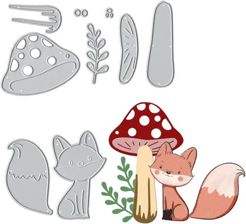 Troqueles de corte de hongos de otoño, hojas de animales de zorro de otoño, plantilla de estampado en relieve para hacer tarjetas, álbumes de