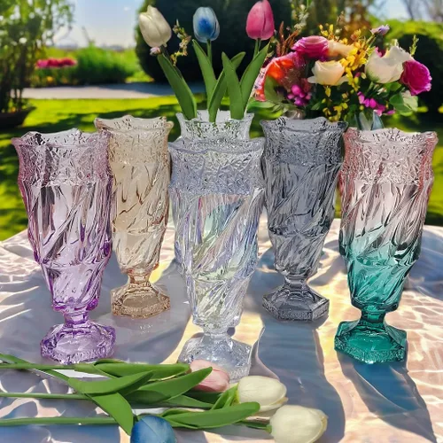Miniatura 4 de Jarrón de vidrio de flores 1.09kg 24.1cm, estilo bohemio, para centros de mesa, boda, decoración del hogar Jarrón de vidrio (Rosa Púrpura)