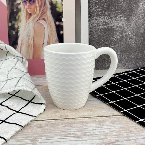 Miniatura 4 de Schliersee Juego de 6 tazas de café de cerámica blanca de 12 onzas, elegantes tazas de café en relieve para café, té, leche, cacao, cereales Tazas