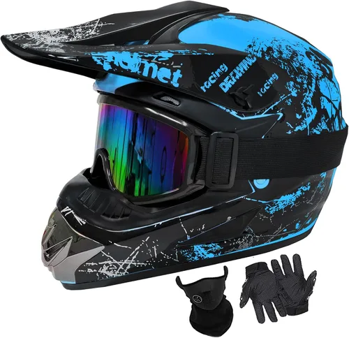 Miniatura 12 de Cascos de motocross para jóvenes, aprobados por DOT, motocross, ATV, todoterreno, cuatro ruedas, cascos de motocicleta BMX con gafas, guantes