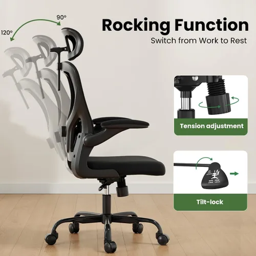 Miniatura 5 de Silla de oficina ergonómica, silla de escritorio de oficina en casa con reposacabezas, silla de computadora de respaldo alto con reposabrazos