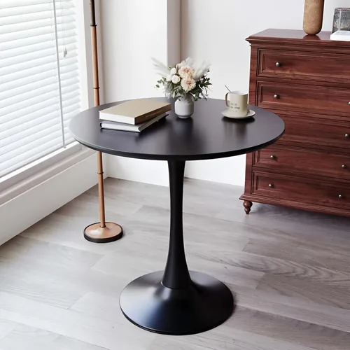 Miniatura 5 de Mesa de comedor redonda pequeña de 24 pulgadas para 2-4 personas, mesa de tulipanes de madera moderna de mediados de siglo para cocina, sala de Negro