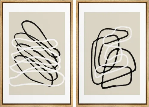 Miniatura 34 de SIGNWIN Lienzo enmarcado para pared, juego de arte de collage de ondas en espiral de mediados de siglo, formas abstractas, acogedor, neutro