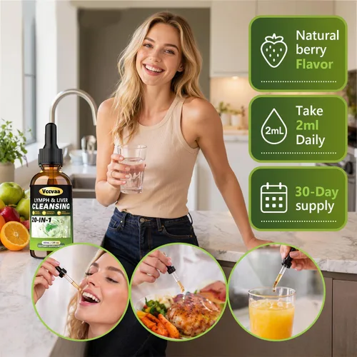 Miniatura 6 de Lymph & Liver Cleanse Liquid Drops, 20-in-1 Lymphatic Drainage Drops, Natural Herbal Complex with Milk Thistle, Echinacea, Fucoxanthin - Gentle