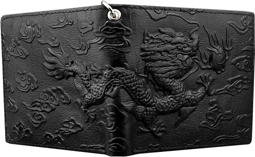 Miniatura 4 de Balck - Cartera vintage de cuero real con tarjetero y cadena para hombre, Negro -, Vintage
