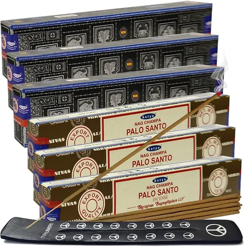 Miniatura 27 de Varillas de incienso de Sangre de Dragón y Palo Santo con soporte, paquete de variedad de la marca House of Nag Champa y Trumiri