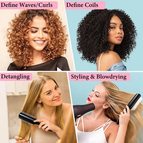 Miniatura 6 de KTKUDY Cepillo definidor de 9 filas para dar forma y terminar rizos, cepillo desenredante de secado por soplado para cabello grueso, ondulado o Rosa