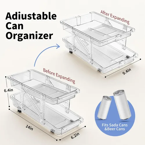 Miniatura 3 de Dispensador de latas de soda para refrigerador, portadores de latas para nevera, organizador de latas de soda de ancho ajustable para refrigerador