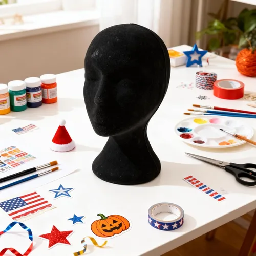 Miniatura 4 de Maniquí de espuma, modelo de cabeza femenina, peluca, sombrero de cabello, maniquí de espuma, color blanco (negro)