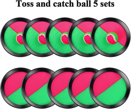 Miniatura 4 de Cooraby Juego de 5 juegos de palas para lanzar y atrapar pelotas, adecuado para deportes, playa y fiesta con bolsa de almacenamiento, 10 paletas y 5