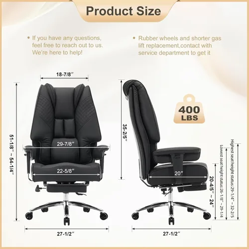 Miniatura 2 de EXCEBET Silla de oficina grande y alta de 400 libras con asiento ancho, silla ejecutiva de oficina de cuero con respaldo alto y reposapiés, sillas
