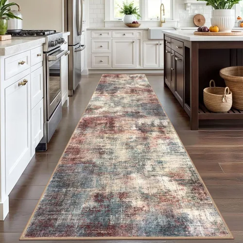 Miniatura 877 de IOHOUZE Alfombra abstracta lavable de 3 x 12 pies para pasillos, antideslizante para cocina, camino de entrada de lana sintética para interiores