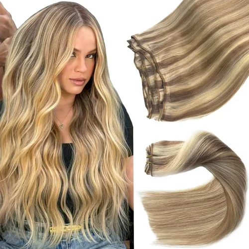 Miniatura 9 de Extensiones de cabello con clip sin costuras de cabello humano real, extensiones de cabello natural negro real con clip 7 piezas 100 g 36 cm
