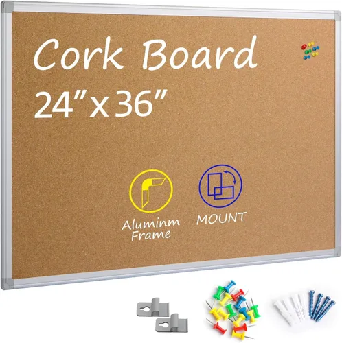 Miniatura 11 de Paquete de 2 tableros de anuncios de corcho de 20 x 30 pulgadas, tablero de corcho con marco de aluminio plateado, tablero de oficina para corcho