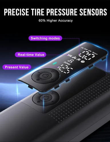 Miniatura 5 de Compresor de aire portátil para inflado de neumáticos, mini bomba de aire inalámbrica portátil con medidor de presión digital, inflado rápido de 150