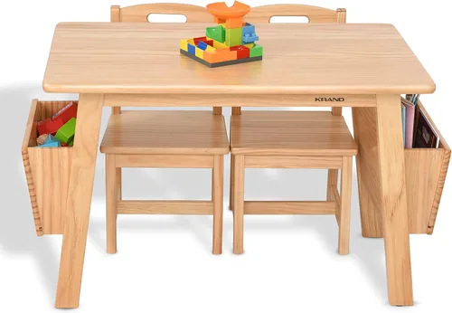 Miniatura 3 de Juego de mesa y 2 sillas de madera maciza para niños con escritorio de almacenamiento y sillas para niños pequeños mesa de actividades
