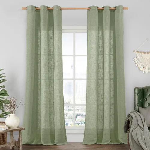 Miniatura 152 de LAMIT Cortinas de lino sintético para dormitorio, paneles filtrantes de luz, cortinas de lino con protección de privacidad con ojales para ventanas