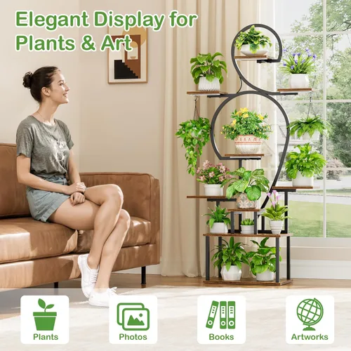 Miniatura 6 de POZILAN Soporte para plantas de interior con luces de crecimiento, estante de plantas de interior de 63 pulgadas de alto, soportes iluminados de 9
