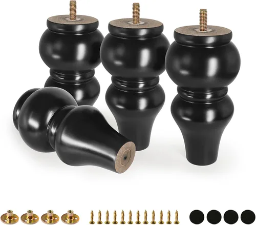 Miniatura 11 de FoDau770 Patas de madera de goma para muebles de 2.4 pulgadas, patas de sofá modernas de mediados de siglo, patas de sofá resistentes, patas de Negro