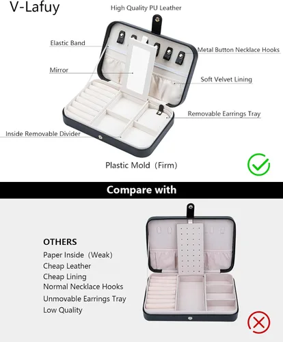 Miniatura 59 de Joyero pequeño, joyero de viaje portátil para mujer, mini organizador de viaje de 2 capas, regalo para mujeres y niñas, negro A