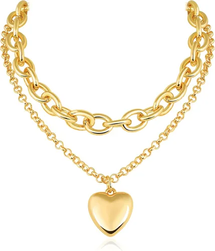 Collar grueso con colgante de doble capa cadena de cable gruesa chapada en oro de 14 quilates, joyería de moda, clip de plata, delicado collar largo