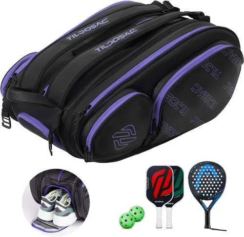Miniatura 10 de TILDOSAC Bolsa desmontable 2 en 1 para pickleball y pádel para hombres y mujeres Compartimento para raquetas aislado con lámina térmica Para