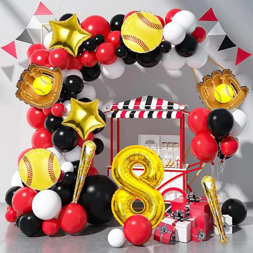 Miniatura 5 de 9 globos de sóftbol – Globos de papel de aluminio Mylar con número de cumpleaños de sóftbol – Suministros y decoraciones para fiestas (8vo)