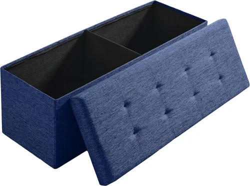 Miniatura 10 de Ornavo Home Otomán de Almacenamiento Plegable de Lino Acolchado Cubo Cuadrado Reposapiés/Asiento - 15" x 15" x 15" (Gris)
