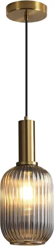 KCO Lighting Lámpara Colgante Mini de Cristal Ahumado, Accesorio de Iluminación de 1 Luz Oro Cepillado, Luces Colgantes para Isla de Cocina,