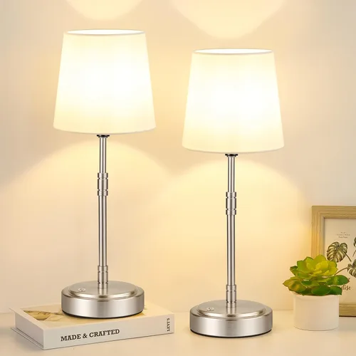 Miniatura 14 de Juego de 2 lámparas de mesa inalámbricas – Lámpara que funciona con batería con batería recargable de 7500mAh, regulable sin escalones, vintage, oro