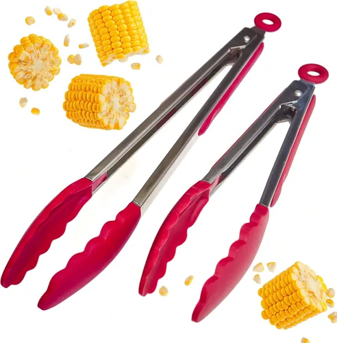 StarPack - Juego de 2 pinzas de cocina de silicona de alta calidad (9 y 12 pulgadas), acero inoxidable con puntas de silicona antiadherentes, alta