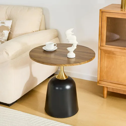 Miniatura 6 de Mesa de centro redonda de 34 pulgadas con parte superior de vidrio texturizado y almacenamiento de ratán tejido, mesa auxiliar redonda de madera