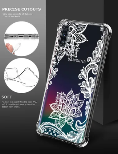 Miniatura 5 de Funda transparente floral para Galaxy A70 para mujeres y niñas, bonita funda de teléfono para Samsung Galaxy A70 (2019), diseño de flores, FL-S