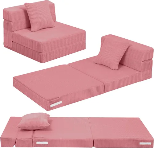 Miniatura 12 de MeMoreCool Silla Cama Futón Plegable para Niños, Sofá Cama Tri-plegable Brillante Convertible Colchón Sofá para Niños Pequeños, Sofá de Espuma