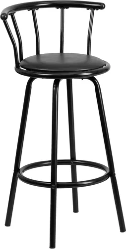 Miniatura 4 de Flash Furniture Taburete de bar Charla Crown Back de metal negro con asiento giratorio de vinilo negro