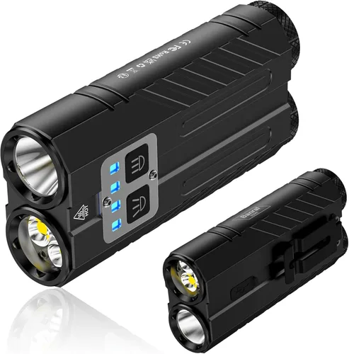 Banral Potente linterna pequeña recargable, 3100 lúmenes altos, linternas tácticas planas, luz de flash de bolsillo compacto para automóvil,