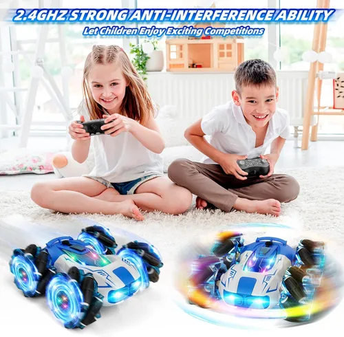 Miniatura 3 de OSIMILY Auto de control remoto 4WD con rotación de 360° Drift Stunt RC Control remoto de 2.4 GHz con luces frías, juguete todoterreno todoterreno
