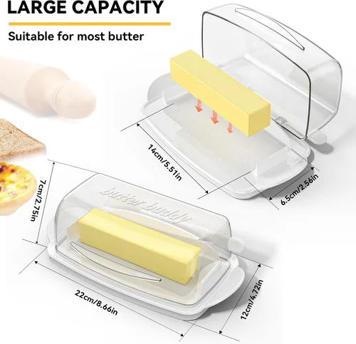 Miniatura 6 de Plato de Mantequilla con Tapa y Cuchillo, Platos de Mantequilla Grandes de Plástico con Tapa de Bisagra Transparente y Fácil de Voltear, Fondo