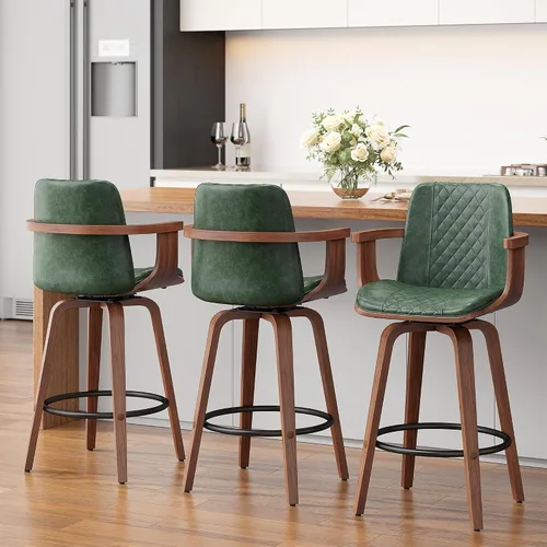 Miniatura 18 de YaFiti - Taburetes de bar giratorios, taburetes de bar tapizados de 26" de altura de mostrador con patas de madera y respaldos, sillas de bar de PU
