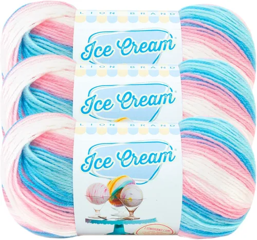 Miniatura 11 de Lion Brand Yarn, Hilo para Bebé Ice Cream para tejer, ganchillo y manualidades, Baseball Nut, 1 paquete, fibra acrílica colorida de peso DK
