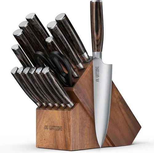 Miniatura 8 de Yatoshi Knives Juego de Bloques de Cuchillos de Cocina Magnéticos - Cuchillos Japoneses de Acero VG-10 de Alto Grado de 67 Capas, Afilados, Mango