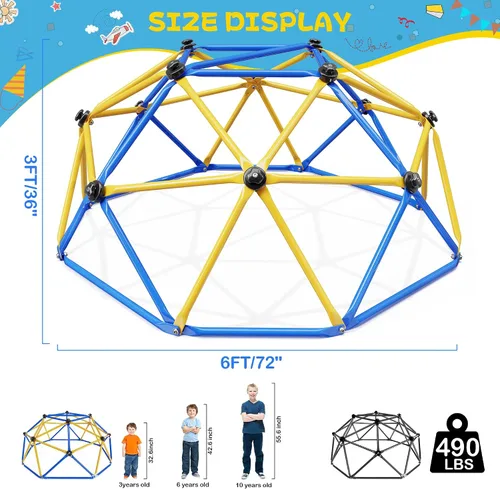 Miniatura 7 de Hapsor Cúpula de escalada, escalada de cúpula geométrica de 6 pies, gimnasio de selva para interiores y exteriores, soporta 600 libras, fácil