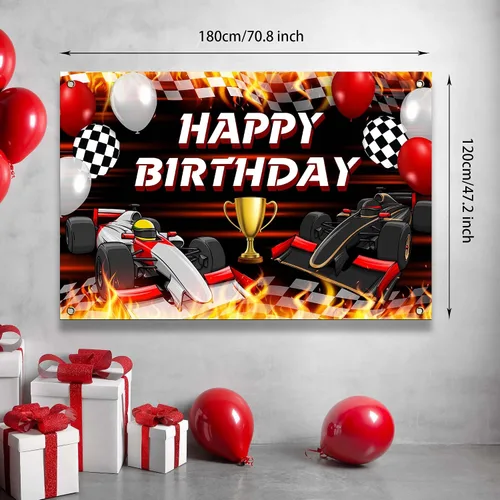 Miniatura 5 de Cartel de feliz cumpleaños de carreras de coches, juego temático de carreras, competición de coches, campeón, decoración de fondo para fanáticos