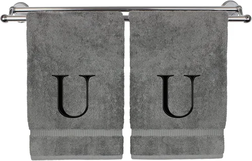 Miniatura 146 de Toalla de mano monogramada, regalo personalizado, juego de 2 - Toalla bordada con letra de bloque dorada - Extra absorbente 100% algodón turco