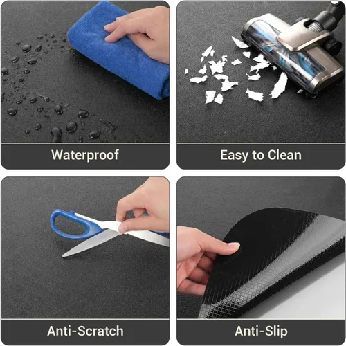 Miniatura 10 de Tapete para silla rodante de oficina para suelo de madera dura y azulejos, negro, antideslizante, no curvo, tapete para silla debajo del escritorio