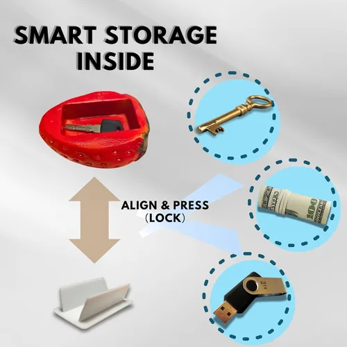 Miniatura 2 de Hide-A-Key de resina de fresa – Soporte para llaves de repuesto resistente a la intemperie para exteriores, escondite secreto, adorno decorativo