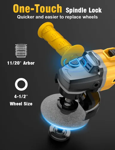Miniatura 4 de Amoladora angular sin escobillas, para batería DEWALT de 20V, amoladora angular pequeña inalámbrica de 4-1/2" con mango auxiliar, 10 lijas, 2 discos