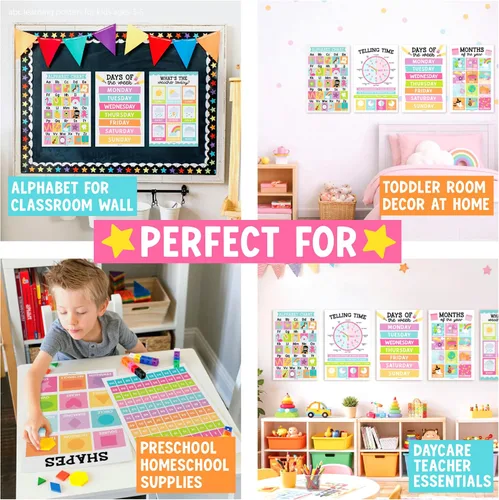 Miniatura 6 de Hadley Designs 16 pósteres educativos para decoración de aulas, carteles educativos pastel para niños de 1 a 3 años, póster de aprendizaje
